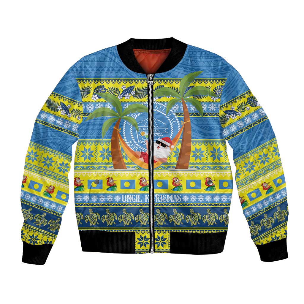 Palau Christmas Bomber Jacket Chilling Santa Ungil Kurismas - Polynesian Pride