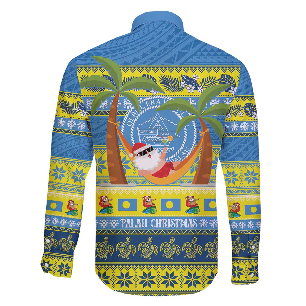 Palau Christmas Family Matching Off The Shoulder Long Sleeve Dress and Hawaiian Shirt Chilling Santa Ungil Kurismas - Polynesian Pride
