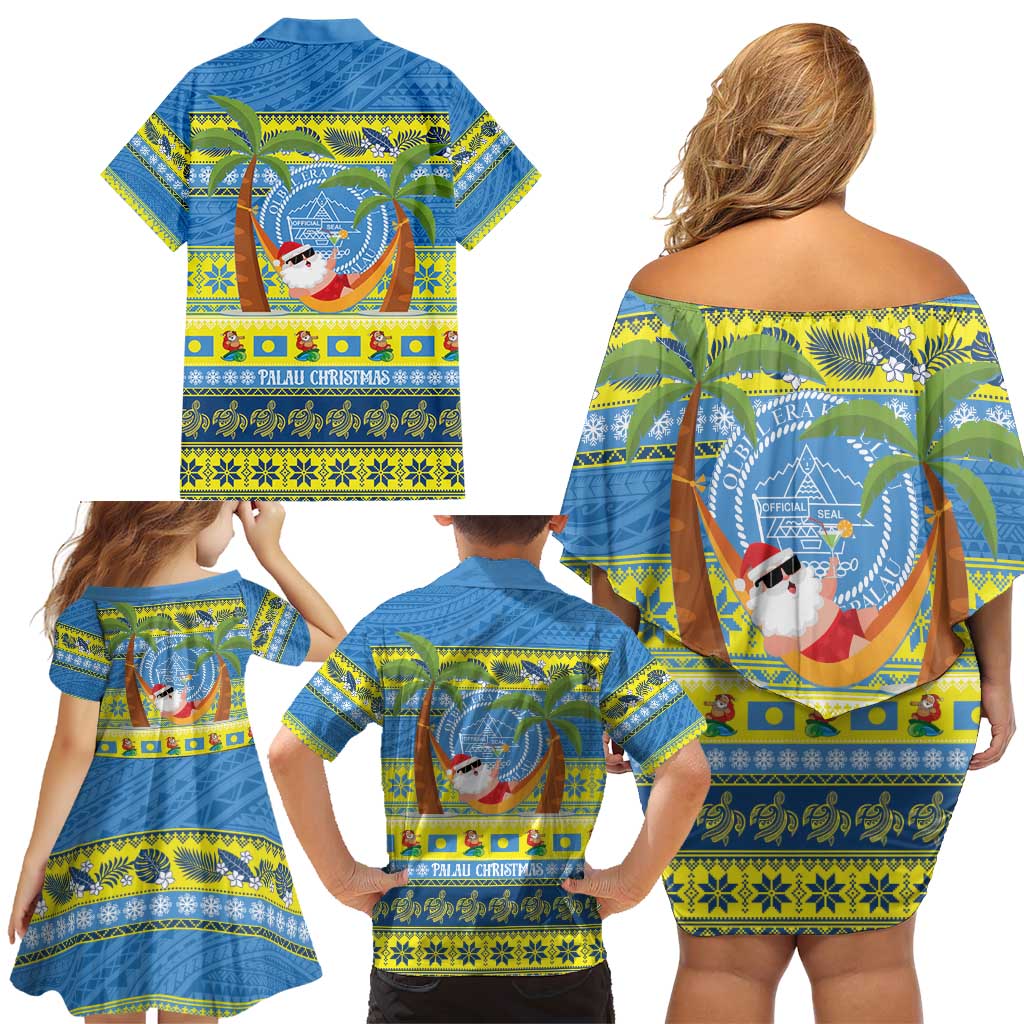 Palau Christmas Family Matching Off Shoulder Short Dress and Hawaiian Shirt Chilling Santa Ungil Kurismas - Polynesian Pride
