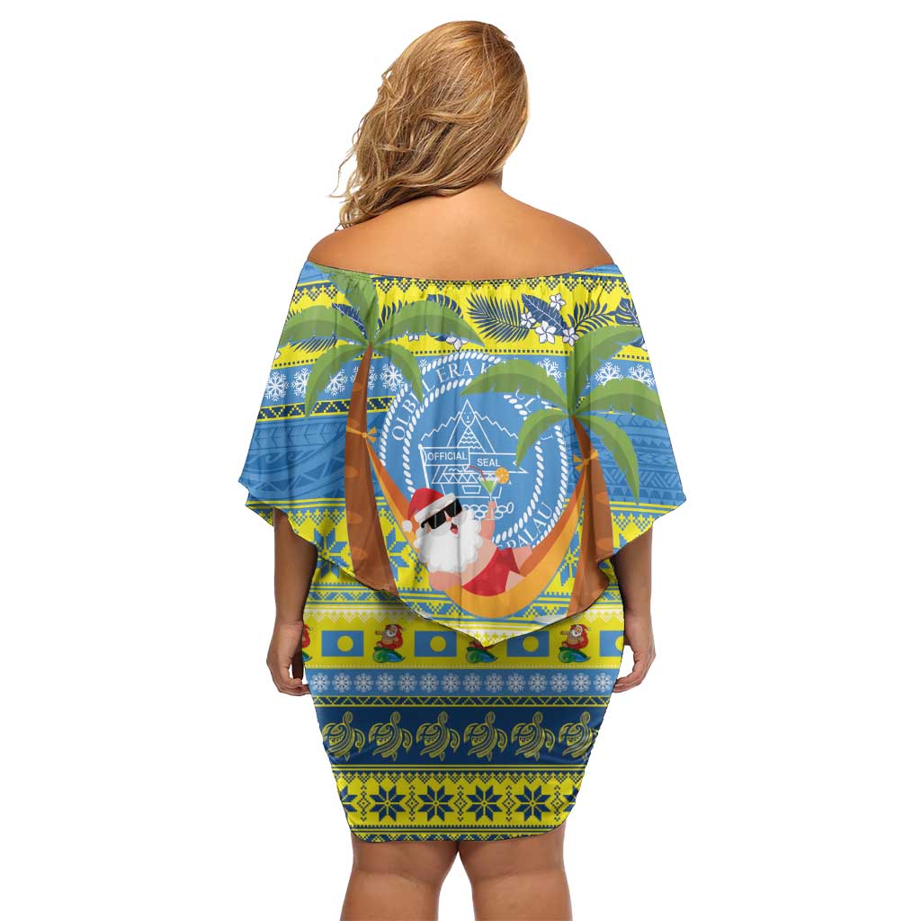 Palau Christmas Family Matching Off Shoulder Short Dress and Hawaiian Shirt Chilling Santa Ungil Kurismas - Polynesian Pride
