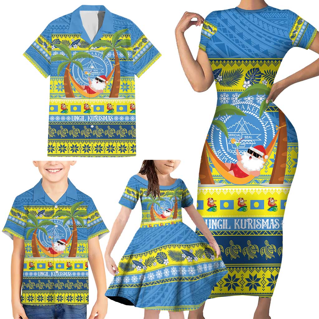 Palau Christmas Family Matching Short Sleeve Bodycon Dress and Hawaiian Shirt Chilling Santa Ungil Kurismas - Polynesian Pride