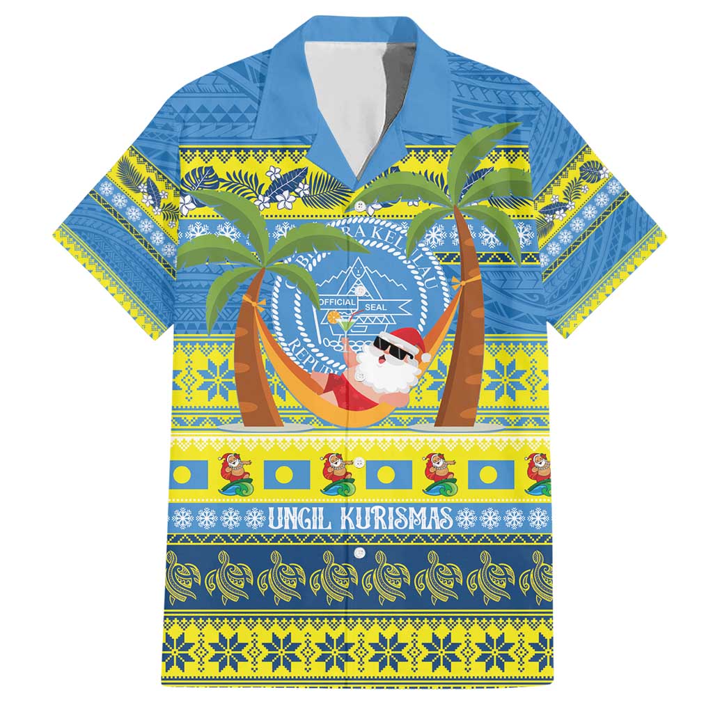 Palau Christmas Family Matching Short Sleeve Bodycon Dress and Hawaiian Shirt Chilling Santa Ungil Kurismas - Polynesian Pride