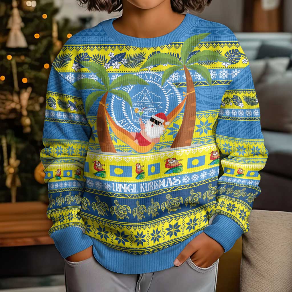 Palau Christmas Kid Ugly Christmas Sweater Chilling Santa Ungil Kurismas - Polynesian Pride