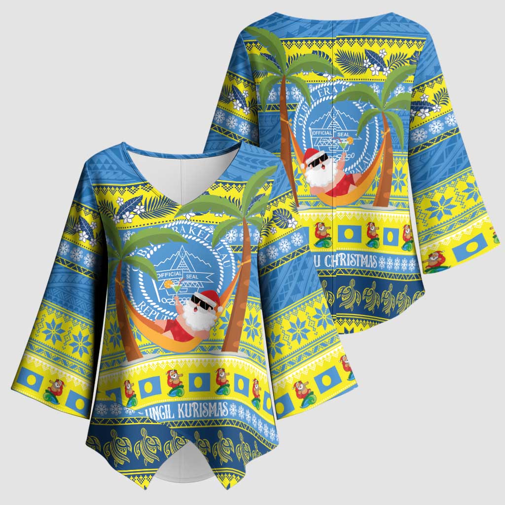 Palau Christmas Kimono Sleeve Blouse Chilling Santa Ungil Kurismas - Polynesian Pride