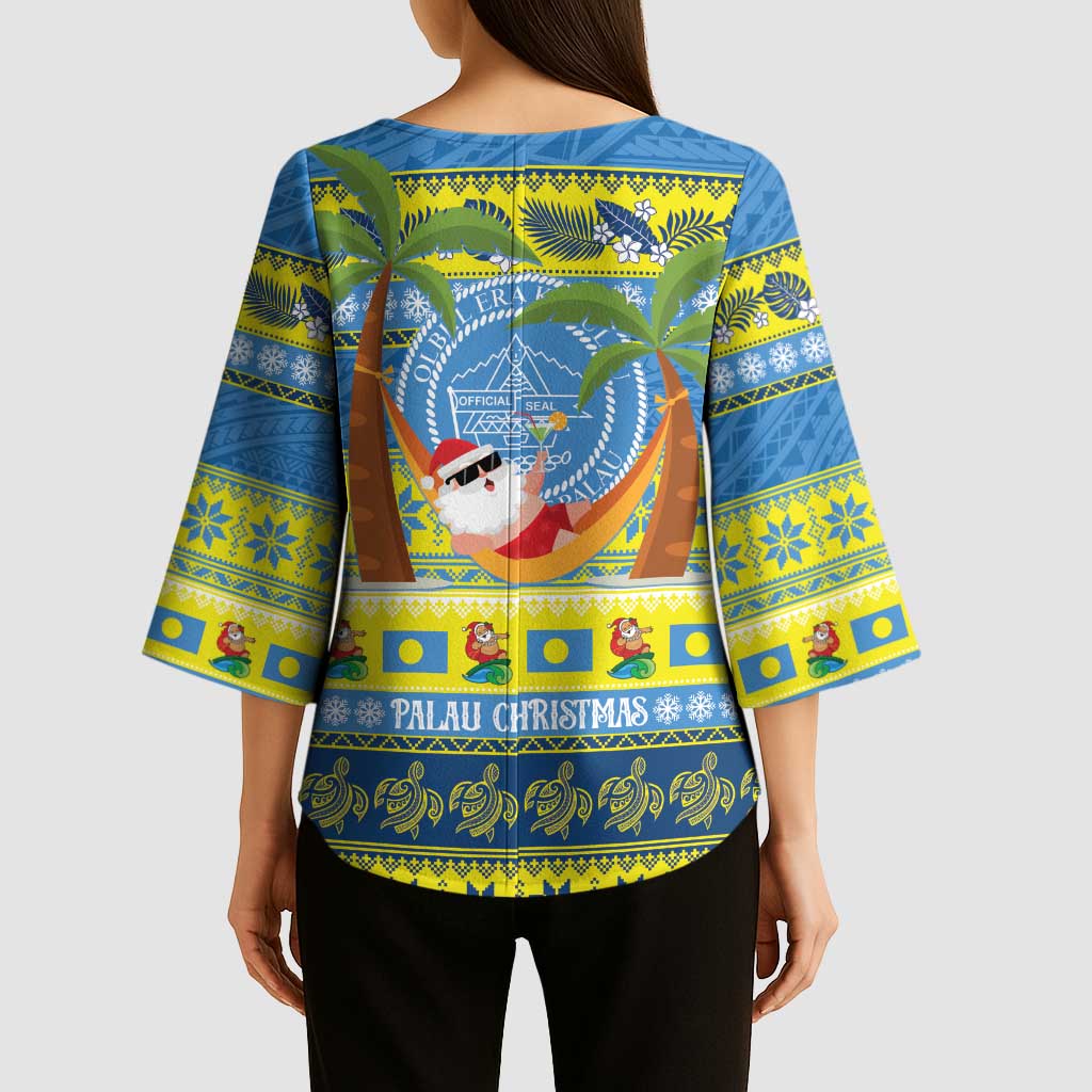 Palau Christmas Kimono Sleeve Blouse Chilling Santa Ungil Kurismas - Polynesian Pride