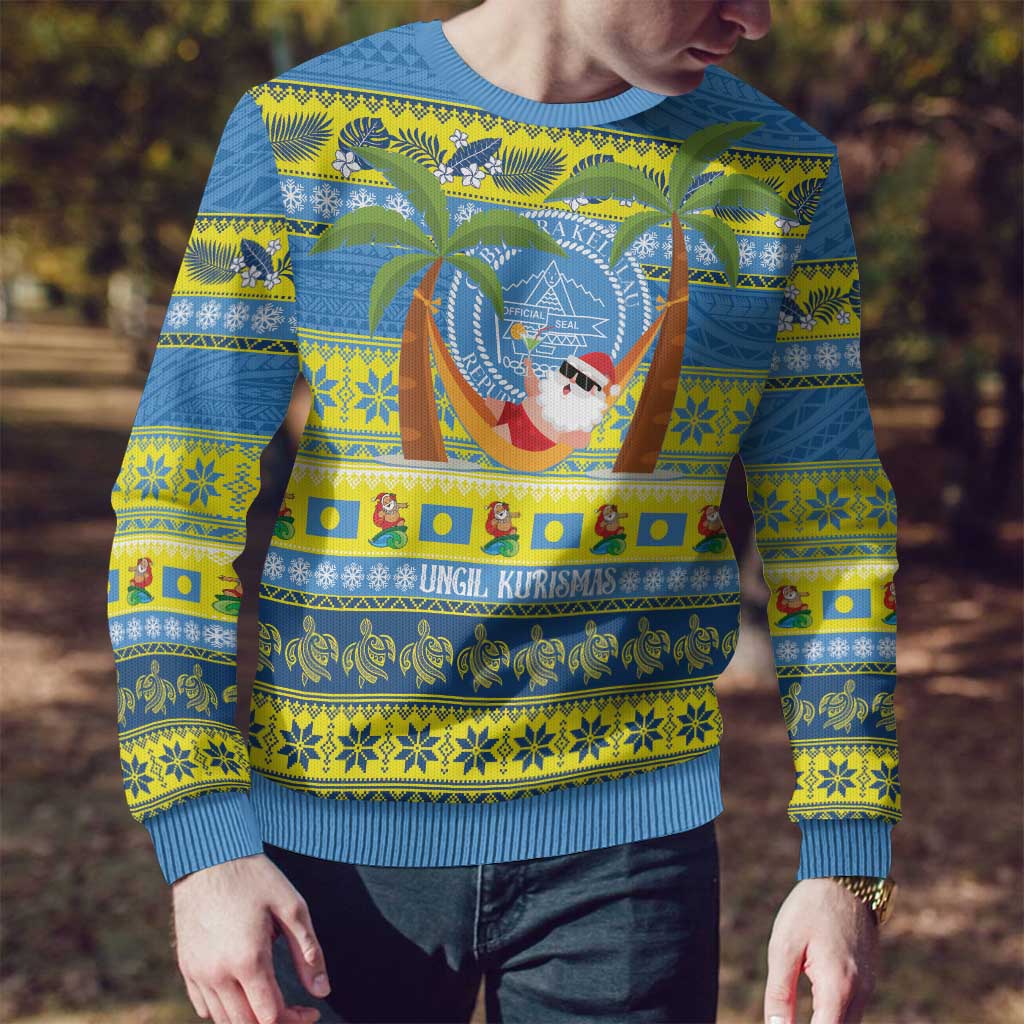 Palau Christmas Ugly Christmas Sweater Chilling Santa Ungil Kurismas - Polynesian Pride