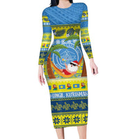 Palau Christmas Long Sleeve Bodycon Dress Chilling Santa Ungil Kurismas - Polynesian Pride
