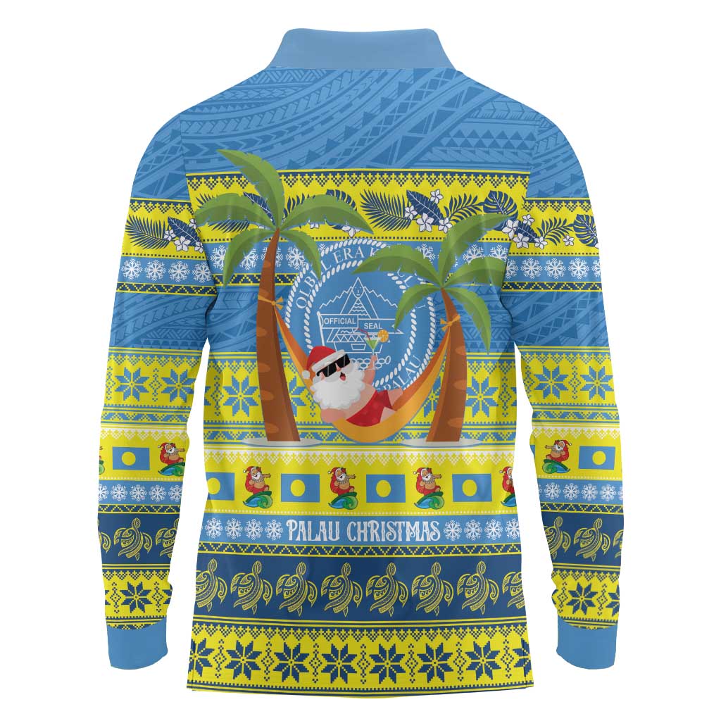 Palau Christmas Long Sleeve Polo Shirt Chilling Santa Ungil Kurismas - Polynesian Pride