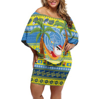 Palau Christmas Off Shoulder Short Dress Chilling Santa Ungil Kurismas - Polynesian Pride
