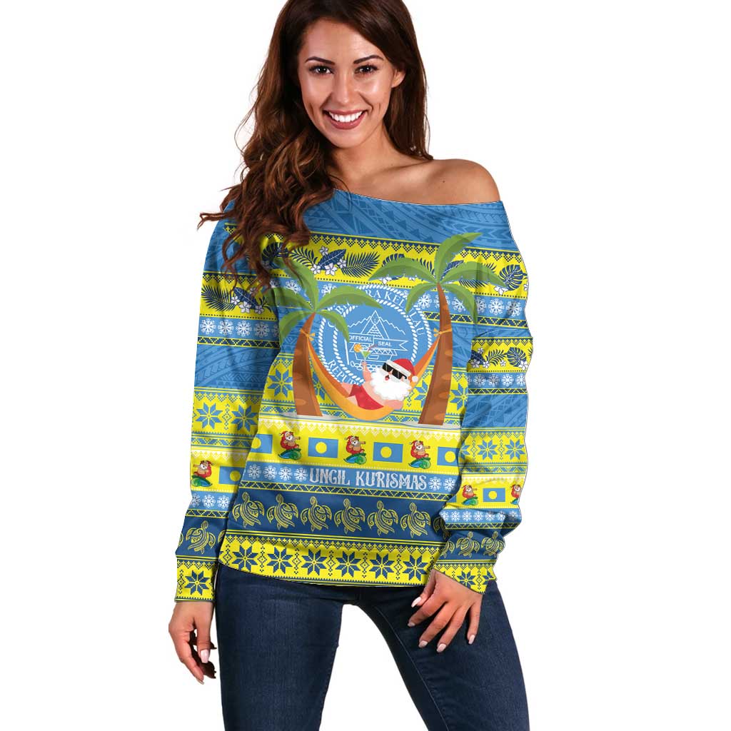 Palau Christmas Off Shoulder Sweater Chilling Santa Ungil Kurismas - Polynesian Pride