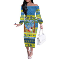 Palau Christmas Off The Shoulder Long Sleeve Dress Chilling Santa Ungil Kurismas - Polynesian Pride