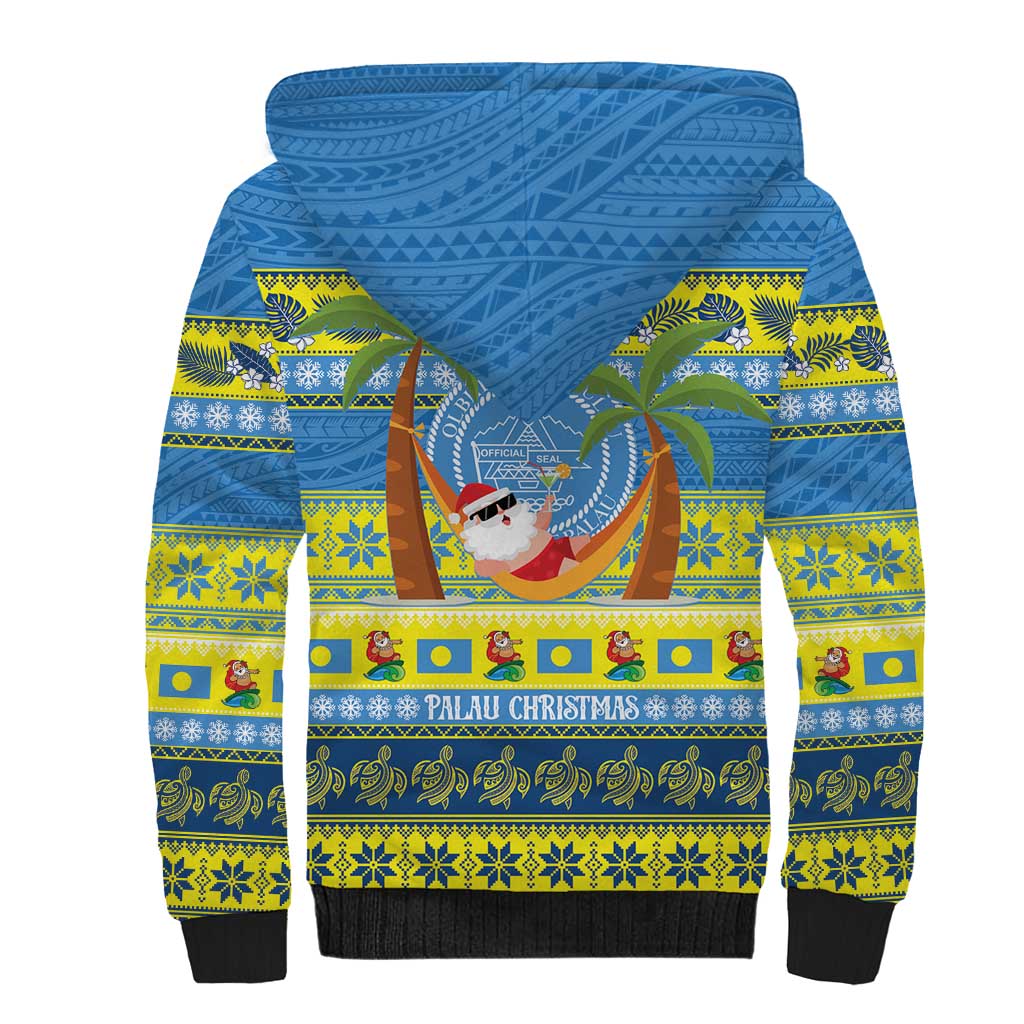 Palau Christmas Sherpa Hoodie Chilling Santa Ungil Kurismas - Polynesian Pride