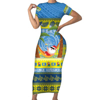 Palau Christmas Short Sleeve Bodycon Dress Chilling Santa Ungil Kurismas - Polynesian Pride