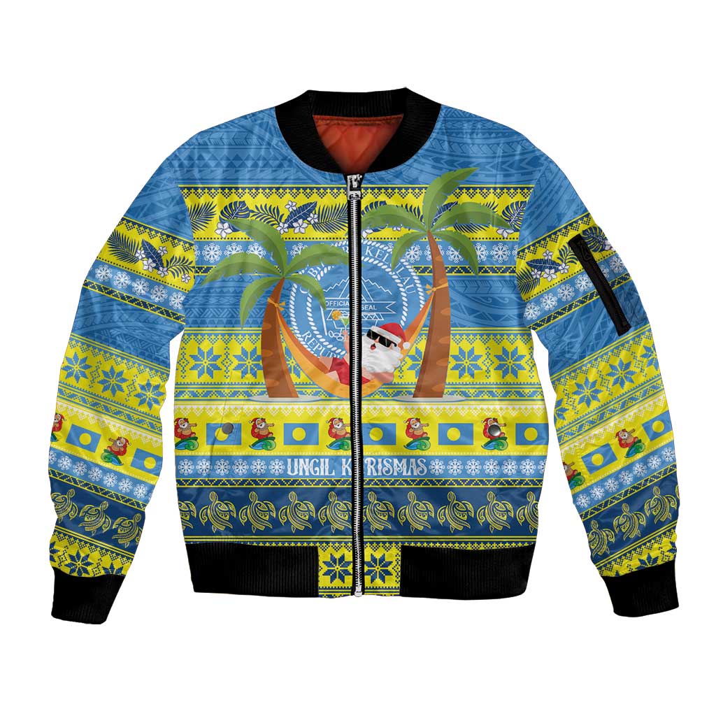 Palau Christmas Sleeve Zip Bomber Jacket Chilling Santa Ungil Kurismas - Polynesian Pride