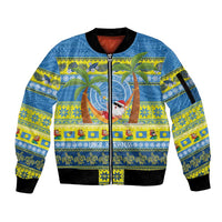 Palau Christmas Sleeve Zip Bomber Jacket Chilling Santa Ungil Kurismas - Polynesian Pride