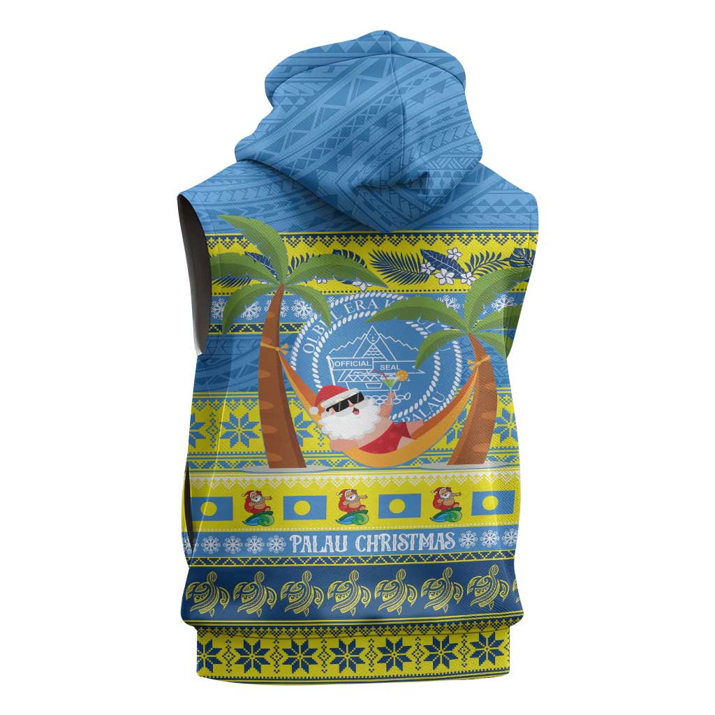 Palau Christmas Sleeveless Hoodie Chilling Santa Ungil Kurismas - Polynesian Pride