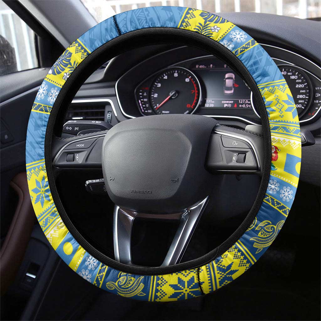 Palau Christmas Steering Wheel Cover Chilling Santa Ungil Kurismas - Polynesian Pride