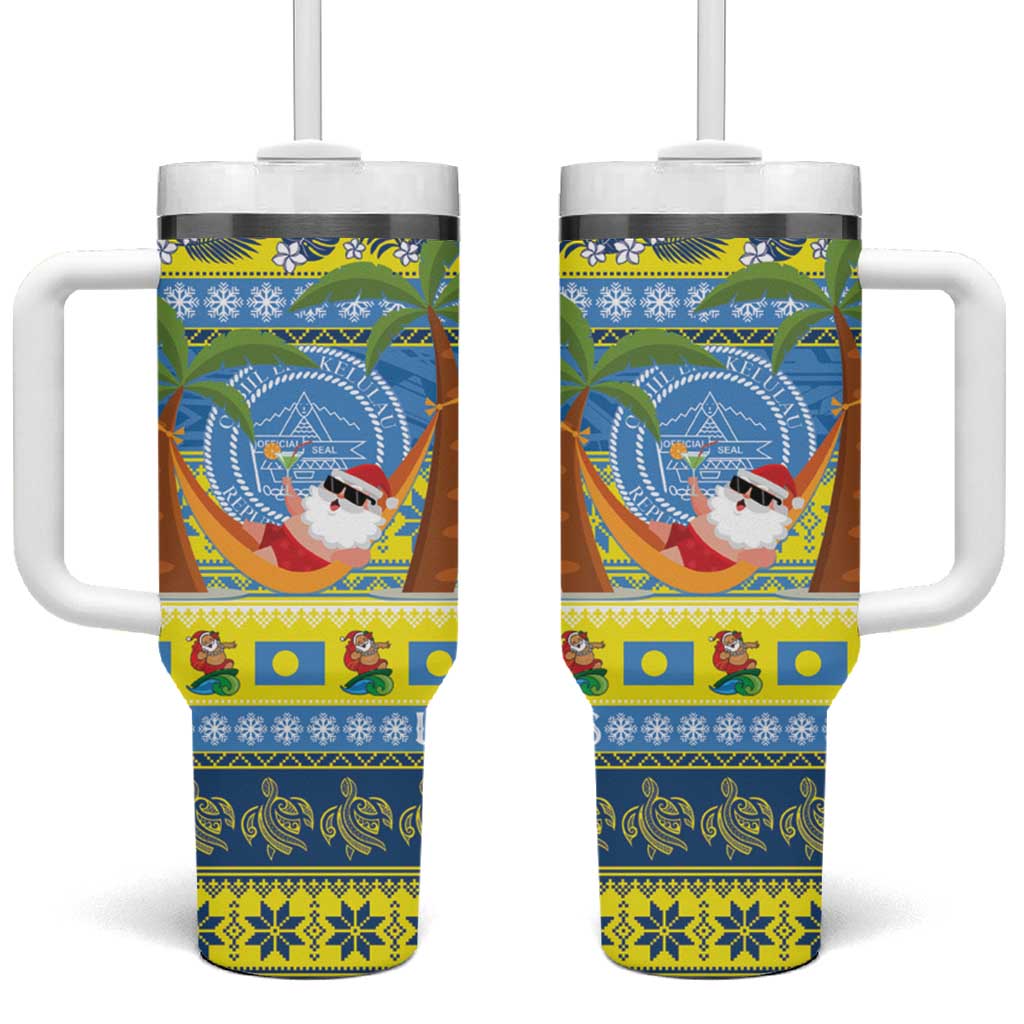 Palau Christmas Tumbler With Handle Chilling Santa Ungil Kurismas - Polynesian Pride