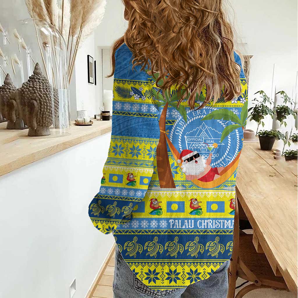 Palau Christmas Women Casual Shirt Chilling Santa Ungil Kurismas - Polynesian Pride