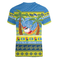 Palau Christmas Women V-Neck T-Shirt Chilling Santa Ungil Kurismas - Polynesian Pride