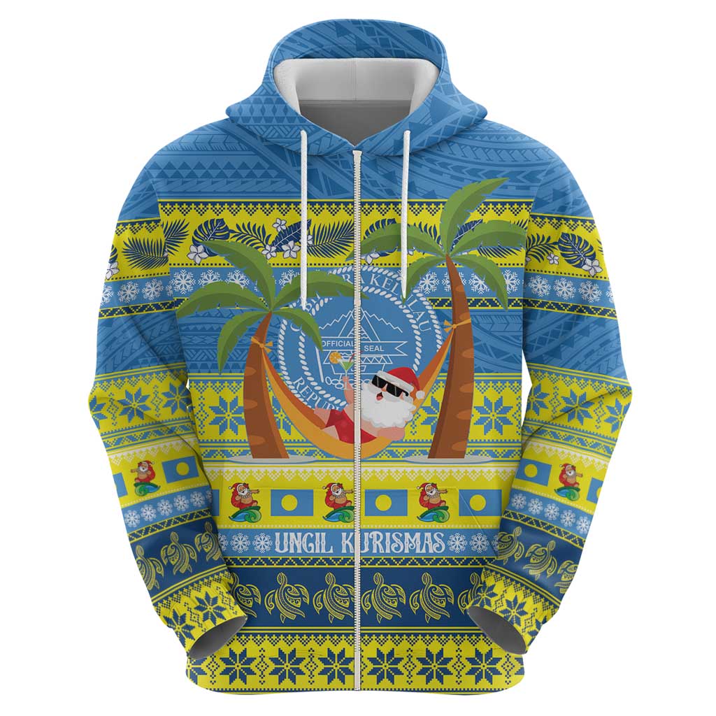 Palau Christmas Zip Hoodie Chilling Santa Ungil Kurismas - Polynesian Pride
