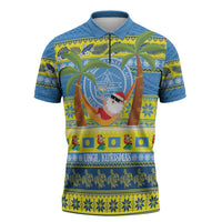 Palau Christmas Zipper Polo Shirt Chilling Santa Ungil Kurismas - Polynesian Pride
