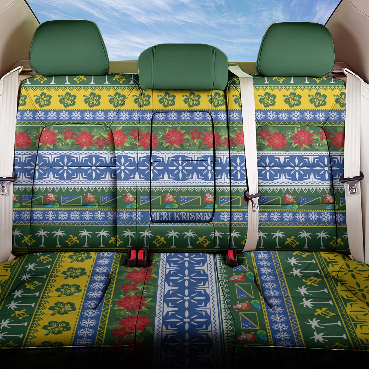 Solomon Islands Christmas Back Car Seat Cover The Solomons Melanesian Meri Krismas - Polynesian Pride