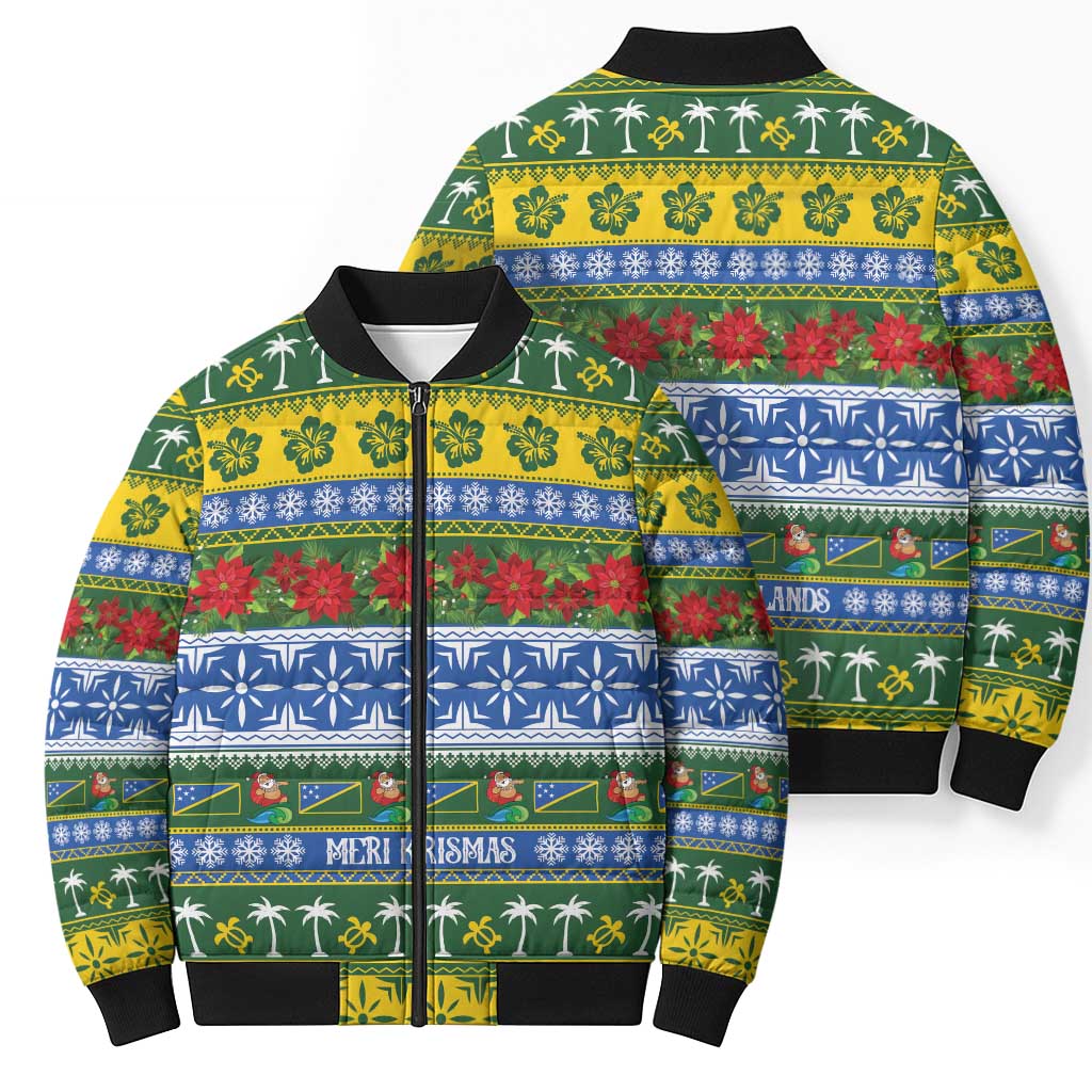 Solomon Islands Christmas Bomber Puffer Jacket The Solomons Melanesian Meri Krismas - Polynesian Pride