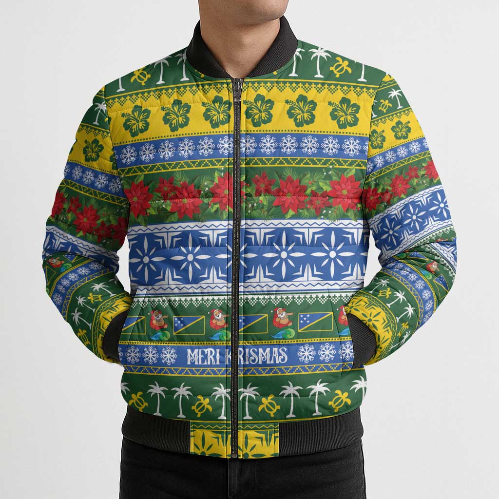 Solomon Islands Christmas Bomber Puffer Jacket The Solomons Melanesian Meri Krismas - Polynesian Pride