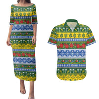 Solomon Islands Christmas Couples Matching Puletasi and Hawaiian Shirt The Solomons Melanesian Meri Krismas - Polynesian Pride