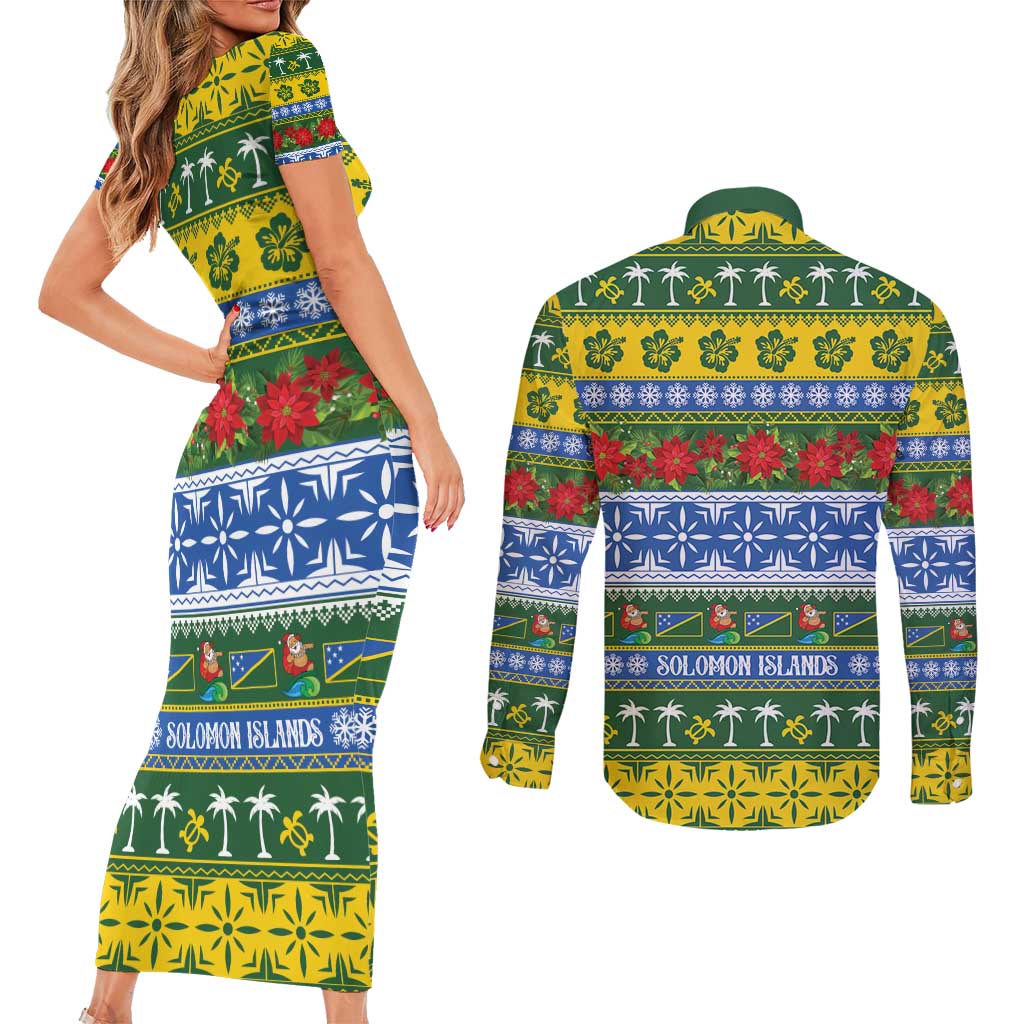 Solomon Islands Christmas Couples Matching Short Sleeve Bodycon Dress and Long Sleeve Button Shirt The Solomons Melanesian Meri Krismas - Polynesian Pride