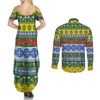 Solomon Islands Christmas Couples Matching Summer Maxi Dress and Long Sleeve Button Shirt The Solomons Melanesian Meri Krismas - Polynesian Pride