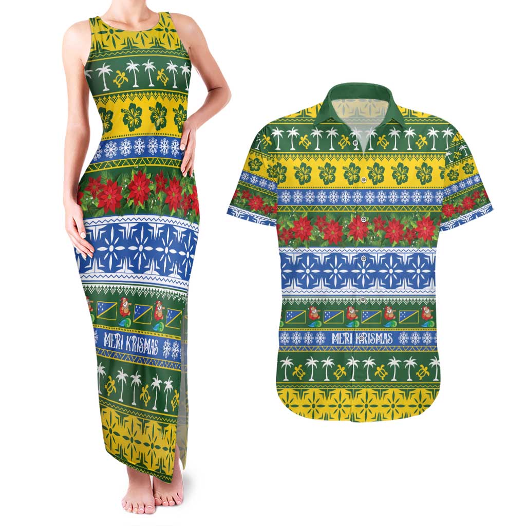 Solomon Islands Christmas Couples Matching Tank Maxi Dress and Hawaiian Shirt The Solomons Melanesian Meri Krismas - Polynesian Pride