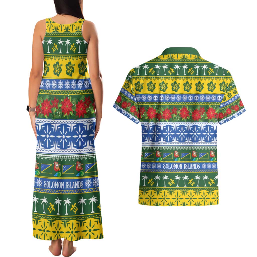Solomon Islands Christmas Couples Matching Tank Maxi Dress and Hawaiian Shirt The Solomons Melanesian Meri Krismas - Polynesian Pride