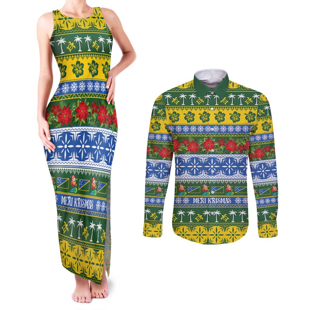 Solomon Islands Christmas Couples Matching Tank Maxi Dress and Long Sleeve Button Shirt The Solomons Melanesian Meri Krismas - Polynesian Pride