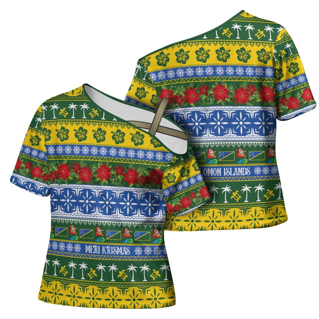 Solomon Islands Christmas Cross Shoulder Shirt The Solomons Melanesian Meri Krismas - Polynesian Pride
