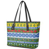 Solomon Islands Christmas Leather Tote Bag The Solomons Melanesian Meri Krismas - Polynesian Pride