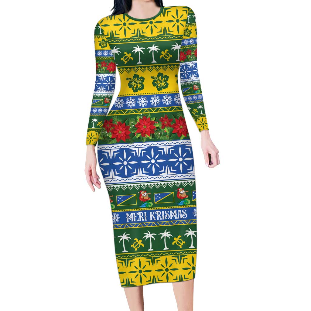 Solomon Islands Christmas Long Sleeve Bodycon Dress The Solomons Melanesian Meri Krismas - Polynesian Pride