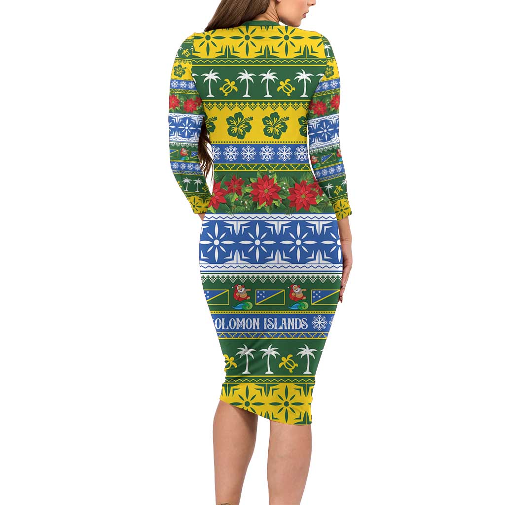 Solomon Islands Christmas Long Sleeve Bodycon Dress The Solomons Melanesian Meri Krismas - Polynesian Pride
