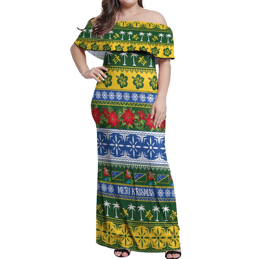 Solomon Islands Christmas Off Shoulder Maxi Dress The Solomons Melanesian Meri Krismas - Polynesian Pride