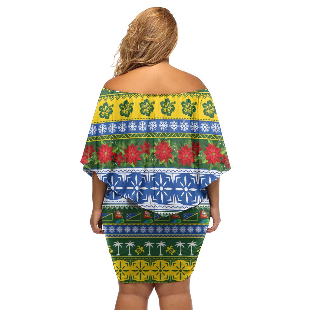 Solomon Islands Christmas Off Shoulder Short Dress The Solomons Melanesian Meri Krismas - Polynesian Pride