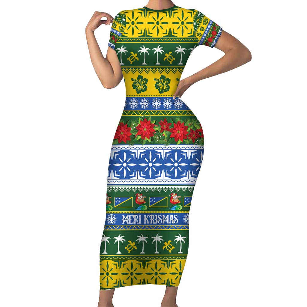 Solomon Islands Christmas Short Sleeve Bodycon Dress The Solomons Melanesian Meri Krismas - Polynesian Pride