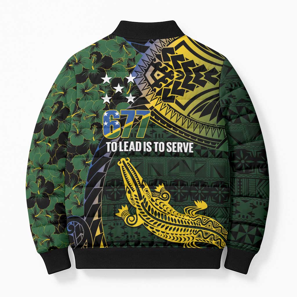 Solomon Islands Bomber Puffer Jacket 677 Proud Crocodile Melanesian Pattern - Polynesian Pride