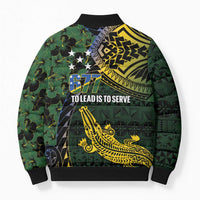 Solomon Islands Bomber Puffer Jacket 677 Proud Crocodile Melanesian Pattern - Polynesian Pride