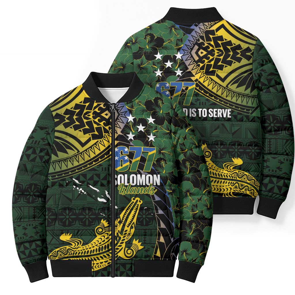 Solomon Islands Bomber Puffer Jacket 677 Proud Crocodile Melanesian Pattern - Polynesian Pride