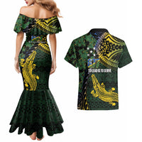 Solomon Islands Couples Matching Mermaid Dress and Hawaiian Shirt 677 Proud Crocodile Melanesian Pattern - Polynesian Pride