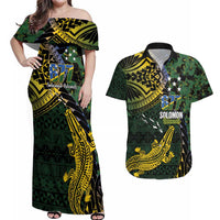 Solomon Islands Couples Matching Off Shoulder Maxi Dress and Hawaiian Shirt 677 Proud Crocodile Melanesian Pattern - Polynesian Pride