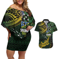 Solomon Islands Couples Matching Off Shoulder Short Dress and Hawaiian Shirt 677 Proud Crocodile Melanesian Pattern - Polynesian Pride