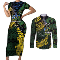 Solomon Islands Couples Matching Short Sleeve Bodycon Dress and Long Sleeve Button Shirt 677 Proud Crocodile Melanesian Pattern - Polynesian Pride
