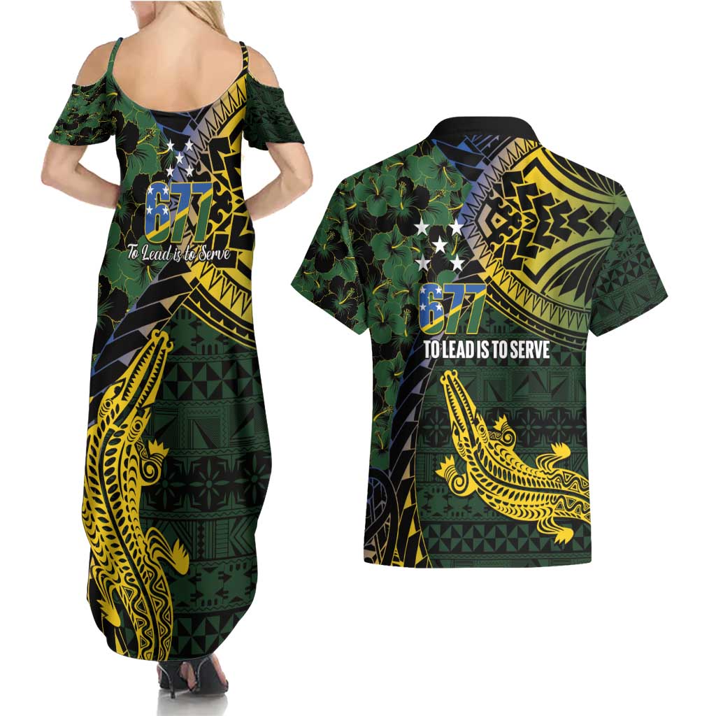 Solomon Islands Couples Matching Summer Maxi Dress and Hawaiian Shirt 677 Proud Crocodile Melanesian Pattern - Polynesian Pride